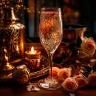 Ornate wine glass and candle Art Print
